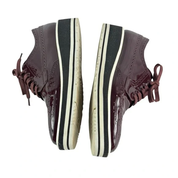 PRADA Brogues Burgundy Patent Leather Women Wingtip Platform Loafers 39 - 9US